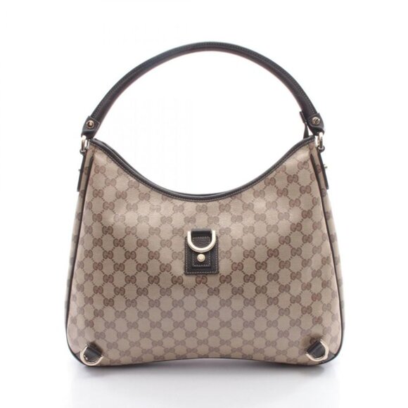 Gucci Handbags - Gucci Shoulder Bag GG Crystal Abbey Beige Dark Brown Canvas